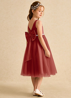 Azazie Firefly vestidos de niña de las flores Vestido de Terracota de Satin Mate de Corte En A con Lazo image3