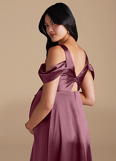 Azazie Rhea Maternity Bridesmaid Dresses A-Line Pleated Metallic Satin Floor-Length Dress image4