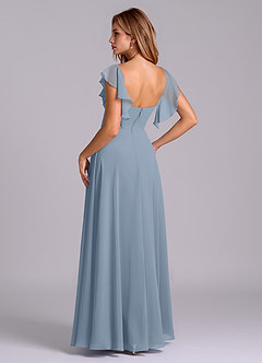 Azazie Leilani Bridesmaid Dresses Dusty Blue A-Line Pleated Chiffon Dress image6