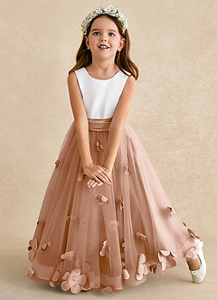 Azazie Vi vestidos de niña de las flores Vestido de Champán Rosado de Tul de Corte En A con Sin mangas image6