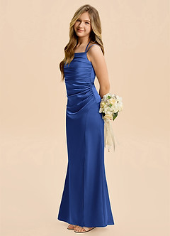Azazie Nova Junior Royal Blue A-Line Pleated Stretch Satin Dress image1