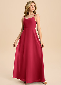 Azazie Shale Junior Scarlet A-Line Bow Chiffon Dress image4