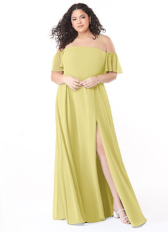 Azazie Sue Robes de demoiselle d'honneur Robe Trapèze Convertible en Mousseline de soie Épaule décolletée Sorbet Citron image5