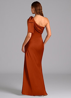 Azazie Yuanna Bridesmaid Dresses Paprika Mermaid One Shoulder Stretch Satin Dress image2