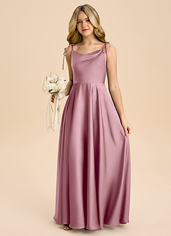 Azazie Popsy Junior Klä av A-Line i Stretch Satin Rosett image5