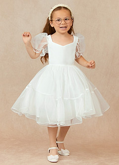 Azazie Lil Debbie Flower Girl Dresses Diamond White Ball-Gown Sweetheart Neckline Organza Dress image1