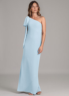 Azazie Capri 신부 들러리 드레스 A라인 한쪽 어깨 쉬폰 바닥 길이 드레스 image5