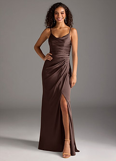 Azazie Deandra Bridesmaid Dresses Ganache Mermaid Pleated Stretch Satin Dress image6
