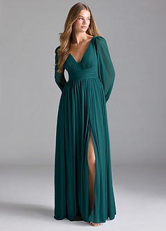 Azazie Norah Bridesmaid Dresses Peacock A-Line Mesh Dress image3