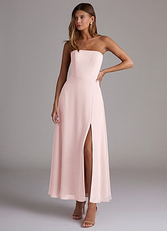Azazie Wren Bridesmaid Dresses Blushing Pink A-Line Strapless Chiffon Dress image1