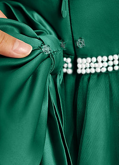 Azazie Firefly Flower Girl Dresses Emerald A-Line Bow Matte Satin Dress image8