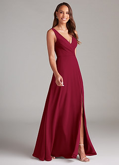 Azazie Nelly Bridesmaid Dresses Burgundy A-Line Pleated Chiffon Dress image3