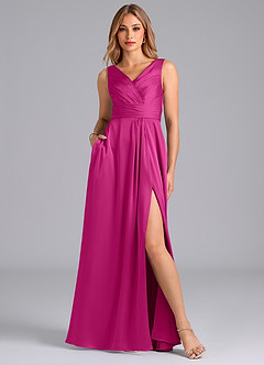 Azazie Karina Brautjungfernkleider A-Linie Plissee Stretch-Satin Kleid Fuchsia image1