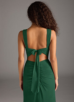 Azazie Jesaphine Vestidos de damas de honor Vestido de Verde Oscuro de Gasa de Corte Recto con Lazo image6