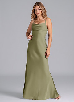 Azazie Seema Jurken voor bruidsmeisjes Jurk van Stretch Satijn met Zeemeermin Korset Pistache image4