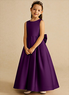 Azazie Cailee Flower Girl Dresses Grape Ball-Gown Pleated Matte Satin Dress image4