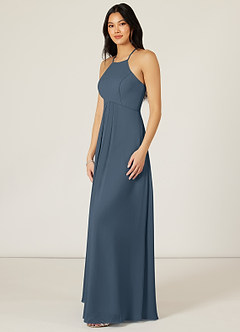 Azazie Sarah Bridesmaid Dresses Neptune Empire Pleated Chiffon Dress image4