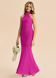 Azazie Velli Junior Meerjungfrau-Linie Hoher Kragen Chiffon Kleid Fuchsia image4