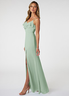 Azazie Natalia Bridesmaid Dresses Agave A-Line Chiffon Dress image3