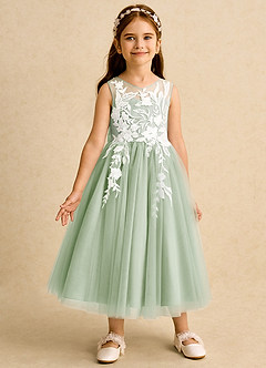 Azazie Sundae Blumenmädchenkleider Ballkleid Spitze Kleid Staubiger Salbeigrün image5