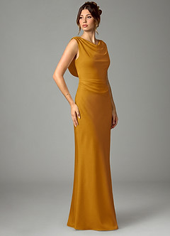 Azazie Kieryn Vestidos de damas de honor Vestido de Caramelo de Satén Elástico de Corte Sirena con Plisado image3