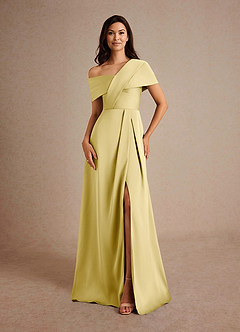 Azazie Milton Klänningar till brudens mor Klänning A-Line i Stretch Satin Plisserad Citronsorbet image5