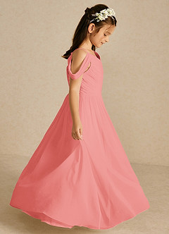 Azazie Chelle Blumenmädchenkleider A-Linie Plissee Chiffon Kleid Koralle image4