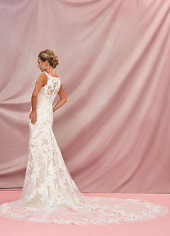 Azazie Judith Vestidos de novia Vestido de Blanco Diamante Champán de Tul de Corte Sirena con Lentejuela image5