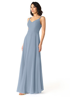 Azazie Janine Brautjungfernkleider A-Linie V-Hals Chiffon Kleid Staubblau image2