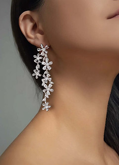 front Blooming Flower Rhinestone Long Necklace