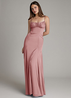 Azazie Avira Suknie dla druhen Syrena Satyna elastyczna Do ziemi Sukienka image5