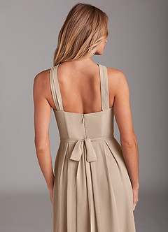 Azazie Dixie Bridesmaid Dresses Taupe A-Line Halter Pleated Chiffon Dress image6