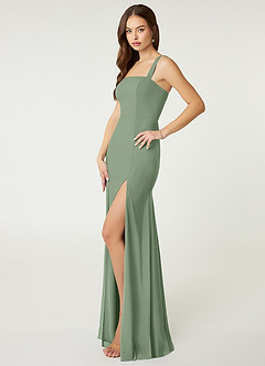 Azazie Alara Bridesmaid Dresses Matcha Sheath Side Slit Stretch Chiffon Dress image3