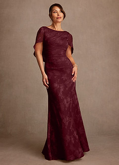 Azazie Belladonna Mother of the Bride Dresses Cabernet Mermaid Pleated Floral Burnout Dress image1