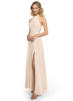 Azazie Clarice Bridesmaid Dresses White Alabaster A-Line Halter Chiffon Dress image2