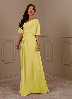 Azazie Oksana vestidos de madre de la novia Vestido de Canario de Gasa de Corte en A con Cuello en V Plisado image1