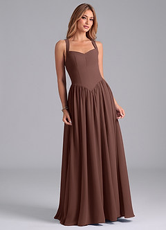 Azazie Francis Robes de demoiselle d'honneur Robe Trapèze en Mousseline de soie Corset Expresso image4