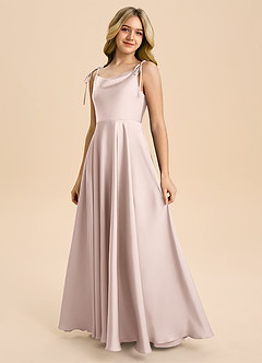 Azazie Popsy Junior Blushing Pink A-Line Bow Stretch Satin Dress image6