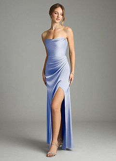 Azazie Leonis Abiti da Damigella Abito Convertibile Sirena in Raso Elasticizzato Plissettato Ghiaccio image1