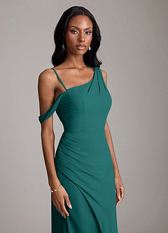 Azazie Madelyn Bridesmaid Dresses Peacock Mermaid One Shoulder Chiffon Convertible Dress image3