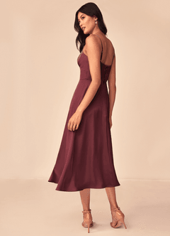 Azazie Dottie Jurken voor bruidsmeisjes Jurk van Stretch Satijn met A-Lijn Merlot image5