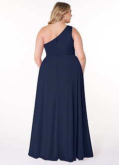 Azazie Brooke Bridesmaid Dresses Dark Navy A-Line One Shoulder Mesh Dress image7