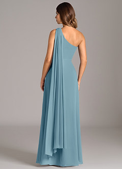 Azazie Tella Bridesmaid Dresses Moody Blue A-Line One Shoulder Chiffon Dress image6