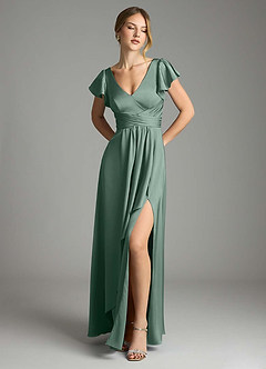 Azazie Omari Bridesmaid Dresses Eucalyptus A-Line Stretch Satin Dress image1