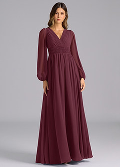 Azazie Palerma Bridesmaid Dresses Cabernet A-Line Long Sleeve Chiffon Dress image1