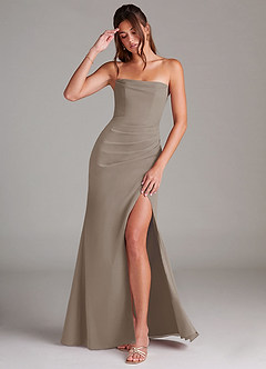 Azazie Leonis Bridesmaid Dresses Taupe Sheath Strapless Chiffon Convertible Dress image1