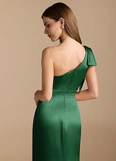 Azazie Rinna Vestidos de damas de honor Vestido de Verde Oscuro de Satén Metálico de Corte Sirena con Volante image2