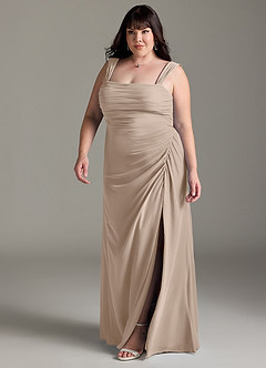 Azazie Jesaphine Bridesmaid Dresses Taupe Sheath Bow Chiffon Dress image12