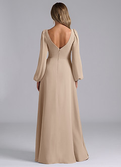 Azazie Liah Vestidos de damas de honor Vestido de Gris Pardo de Gasa de Corte en A con Manga larga image6