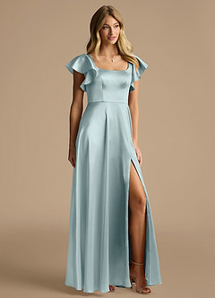 Azazie Bondi Bridesmaid Dresses Mist A-Line Bow Metallic Satin Dress image2